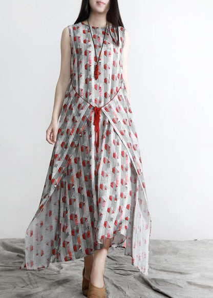 Fitted Print Patchwork asymmetrical design Summer Dress - SooLinen
