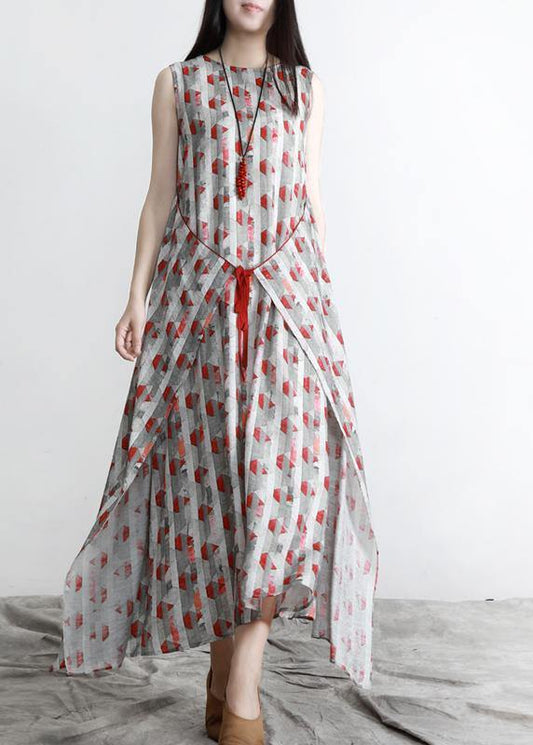 Fitted Print Patchwork asymmetrical design Summer Dress - SooLinen