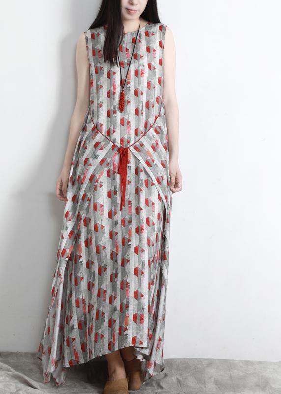 Fitted Print Patchwork asymmetrical design Summer Dress - SooLinen