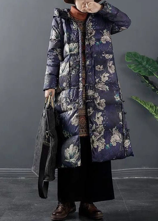 Taillierter Winter-Daunenmantel mit dicken Entendaunentaschen in Lila