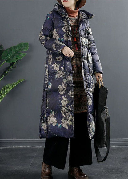 Taillierter Winter-Daunenmantel mit dicken Entendaunentaschen in Lila