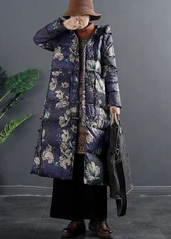 Taillierter Winter-Daunenmantel mit dicken Entendaunentaschen in Lila