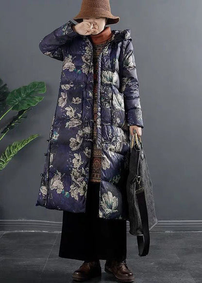 Taillierter Winter-Daunenmantel mit dicken Entendaunentaschen in Lila