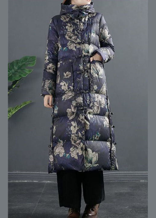 Taillierter Winter-Daunenmantel mit dicken Entendaunentaschen in Lila