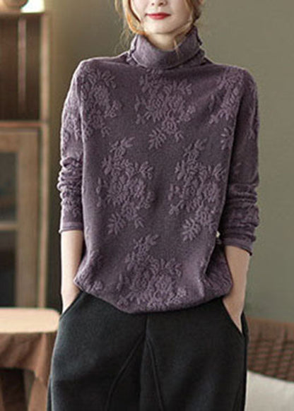 Taillierte Lila dicke Strickoberteile Rollkragen Frühling