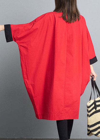 Taillierter roter, lockerer Rollkragen-Trenchcoat mit Fledermausärmeln