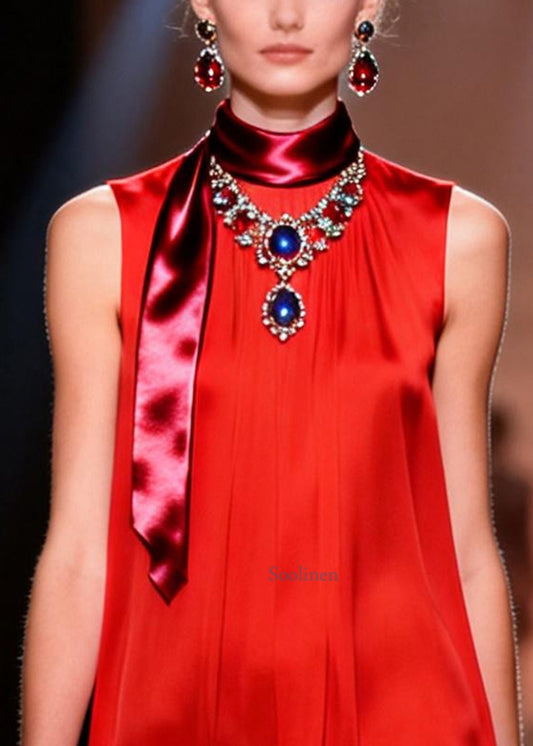 Fitted Red Oversized Draping Chiffon Holiday Dress Summer