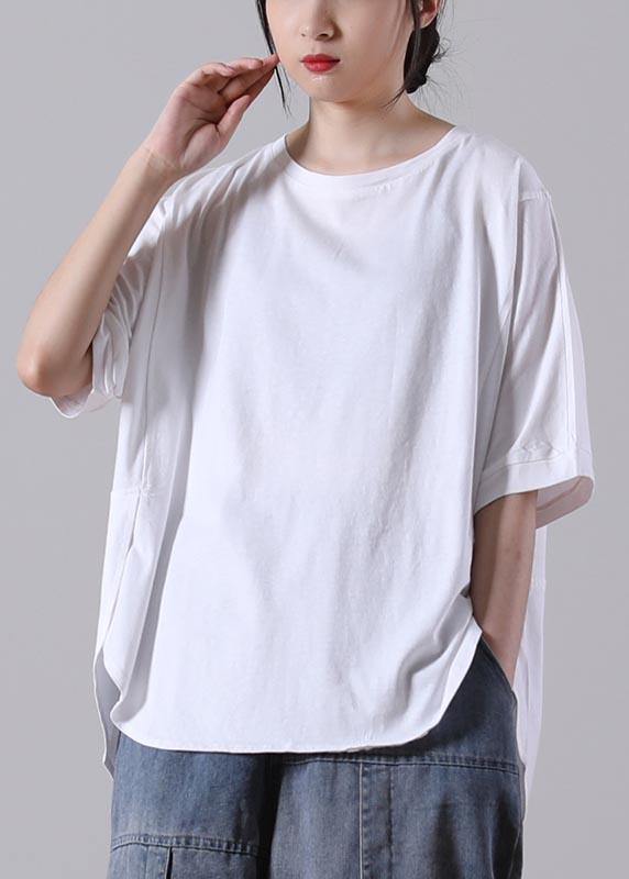 Fitted White Half Sleeve Cotton Summer Tops - SooLinen