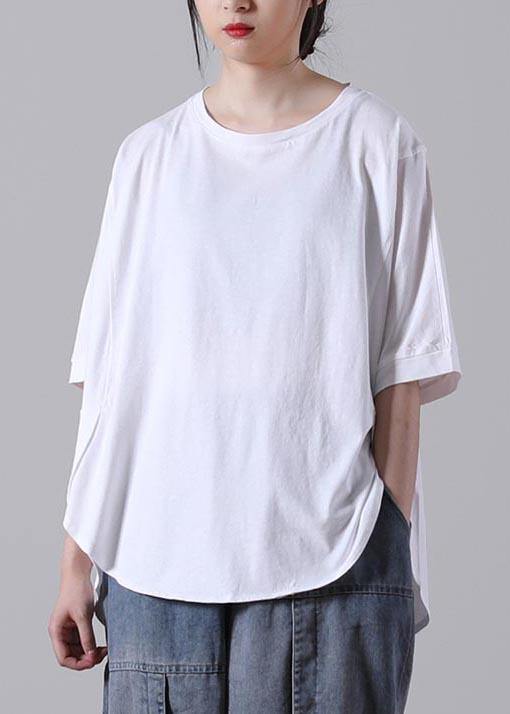 Fitted White Half Sleeve Cotton Summer Tops - SooLinen
