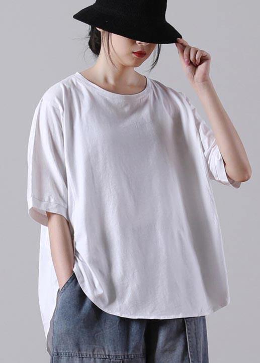 Fitted White Half Sleeve Cotton Summer Tops - SooLinen