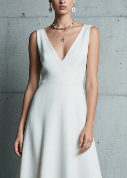 Fitted White Hollow Out Patchwork Draping Chiffon Vestidos Dresses Summer