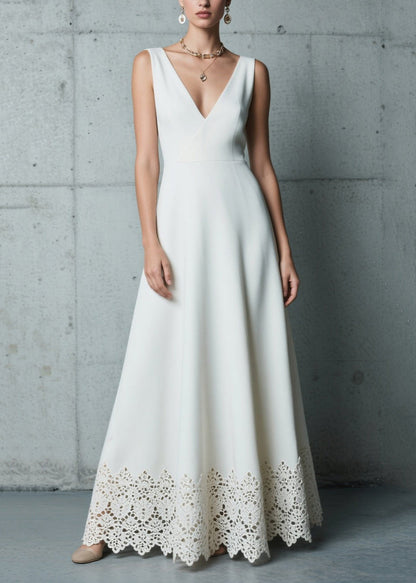 Fitted White Hollow Out Patchwork Draping Chiffon Vestidos Dresses Summer