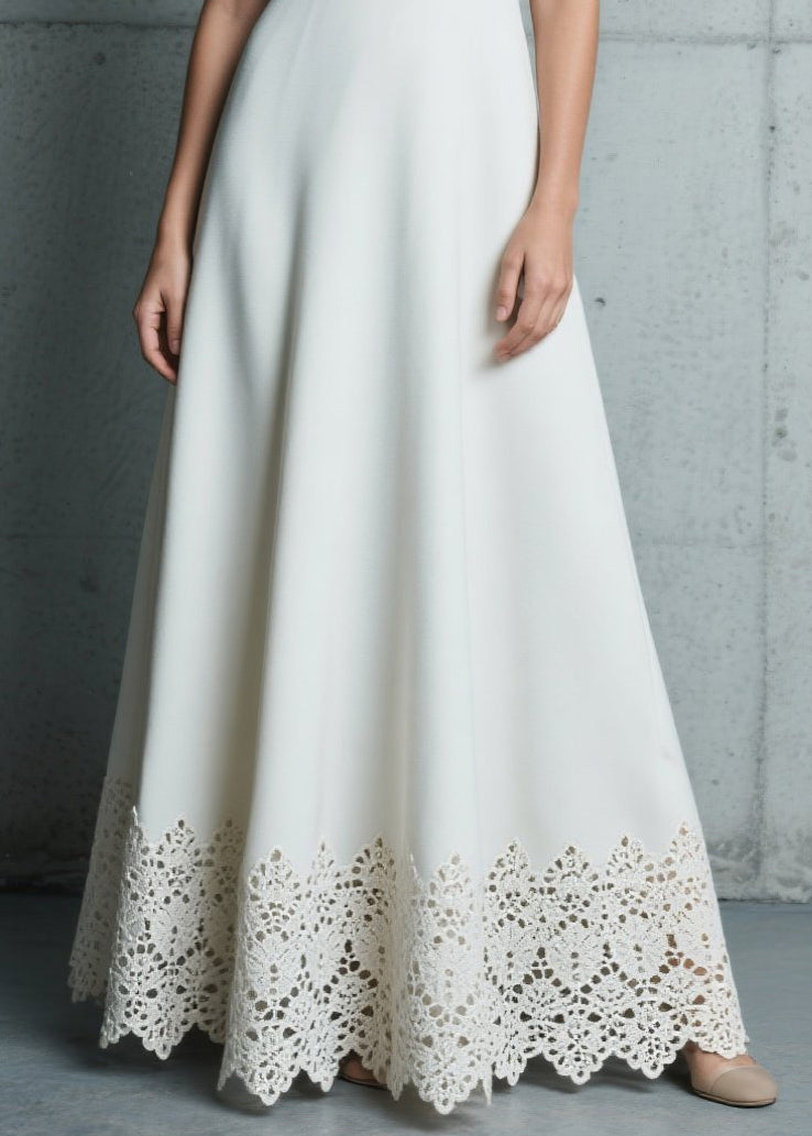 Fitted White Hollow Out Patchwork Draping Chiffon Vestidos Dresses Summer