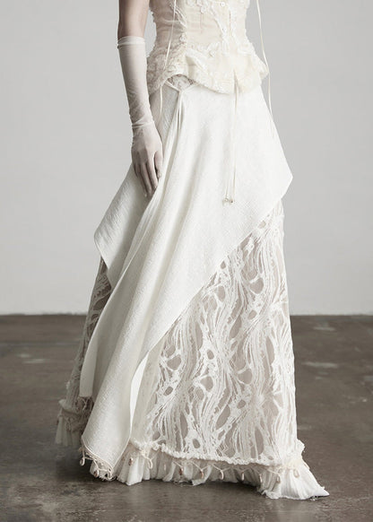 Figurbetonte weiße Quasten-Patchwork-Spitzenröcke für den Frühling