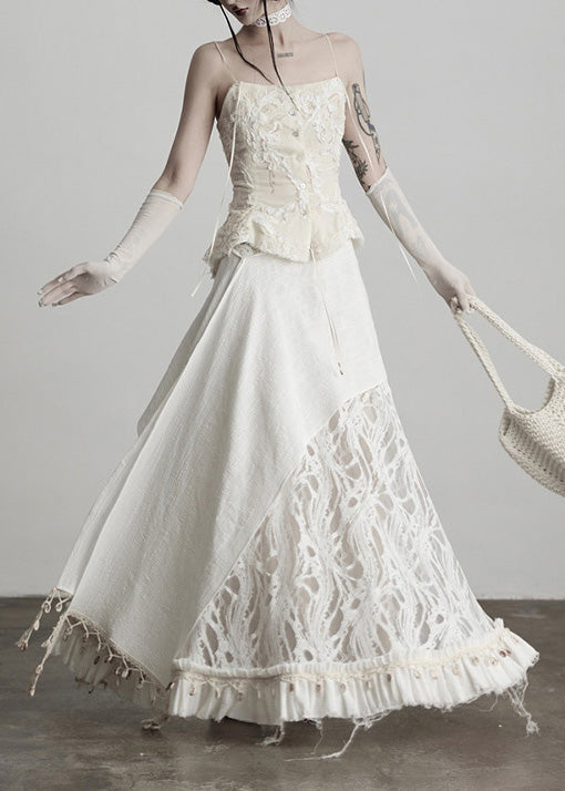 Figurbetonte weiße Quasten-Patchwork-Spitzenröcke für den Frühling