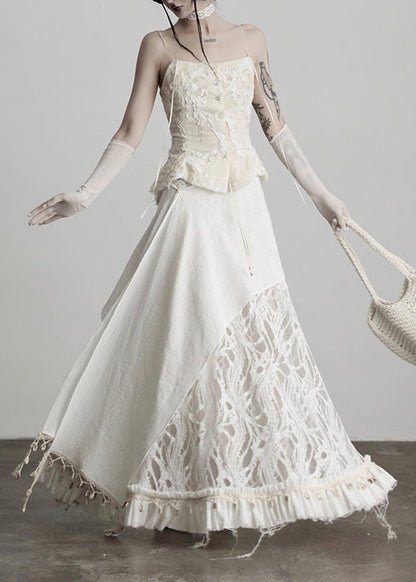 Figurbetonte weiße Quasten-Patchwork-Spitzenröcke für den Frühling