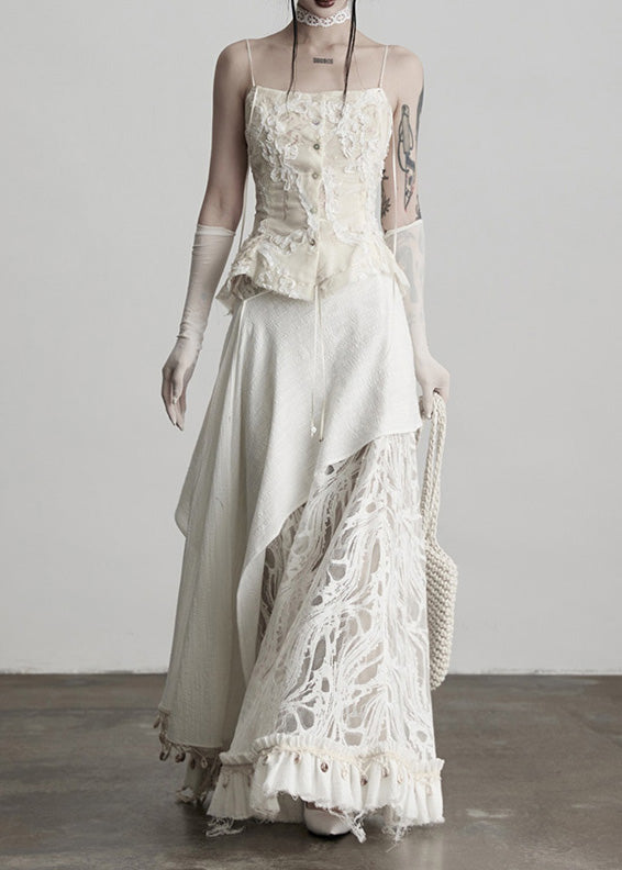 Figurbetonte weiße Quasten-Patchwork-Spitzenröcke für den Frühling
