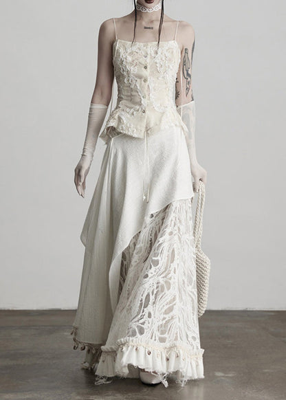 Figurbetonte weiße Quasten-Patchwork-Spitzenröcke für den Frühling