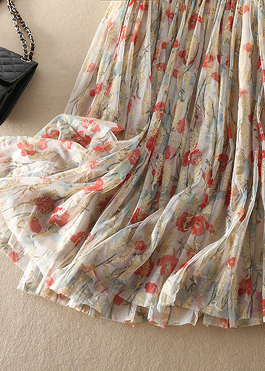 Taillierter, zerknitterter Tüllrock mit Reißverschluss und Print für den Frühling