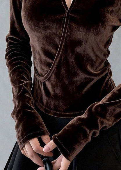 Winter-T-Shirt aus Seidenvelours mit Blumenmuster und Rundhalsausschnitt, verziert mit Kaffeemotiven, für den Winter