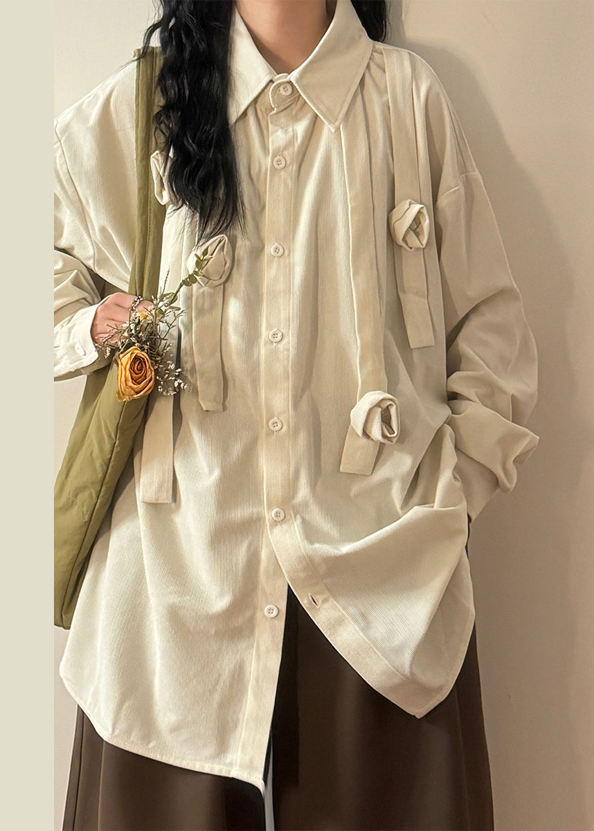 Floral Purple Peter Pan Collar Button Solid Cotton Blouses Spring