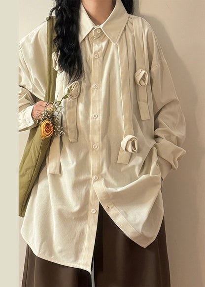 Floral Purple Peter Pan Collar Button Solid Cotton Blouses Spring