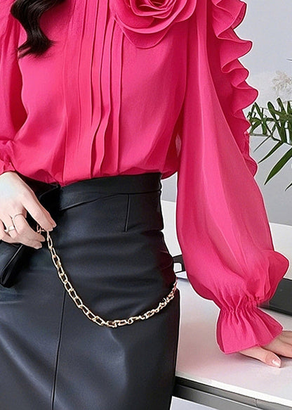 Floral Rose Ruffled Solid Cotton Blouses Spring