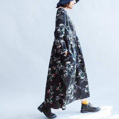 Blumen V-Ausschnitt Frühlingskleider Baumwollkleid Plus Size Kaftankleid