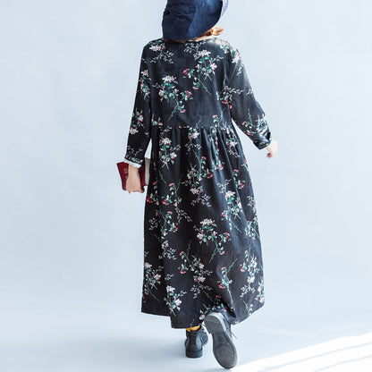 Blumen V-Ausschnitt Frühlingskleider Baumwollkleid Plus Size Kaftankleid