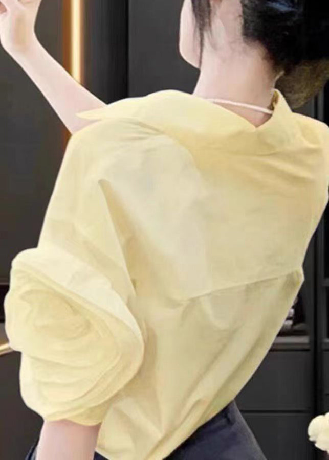 Floral Weiß Peter Pan Kragen Solide Baumwolle Shirts Sommer