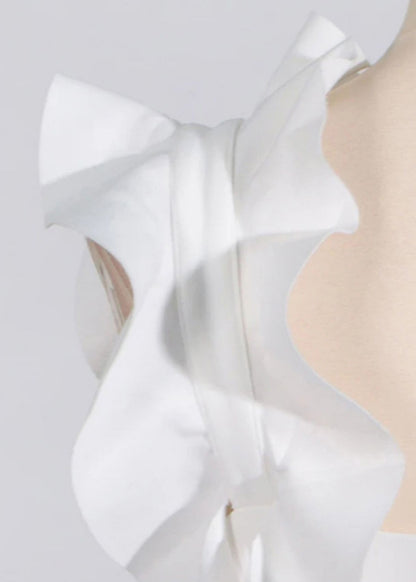 Floral White Ruffled Pockets Cotton Party Dress Sleeveless