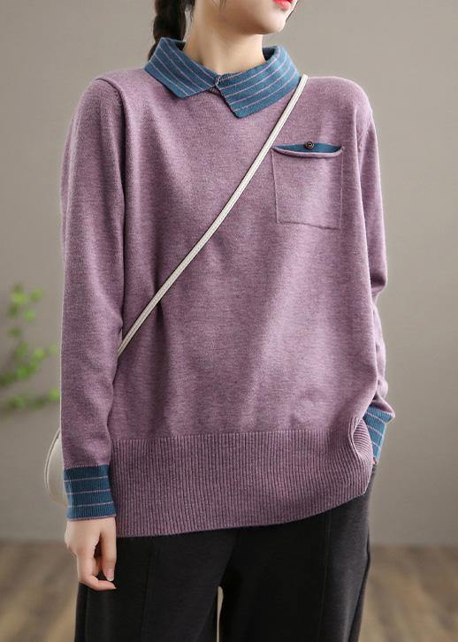 For Spring  Black Knit Tops Clothing Lapel Patchwork Sweater Tops - SooLinen