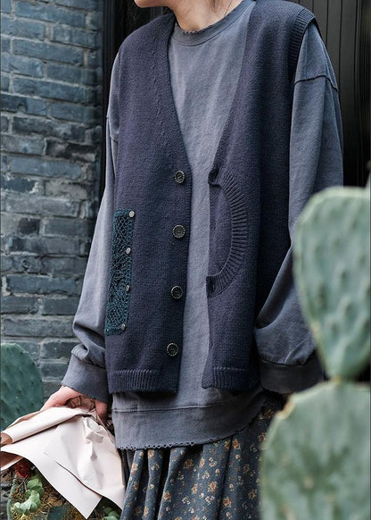 For Spring Blue Fashion Spring V Neck Button Down Knitted Coat - SooLinen