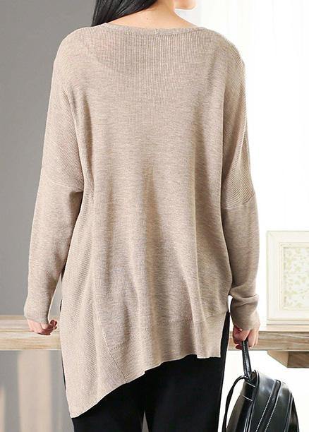 For Spring Nude Clothes V Neck Asymmetric Knit Tops - SooLinen