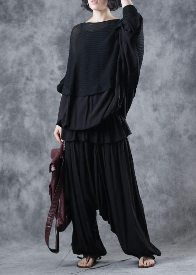For Spring black knitted clothes casual o neck knitted blouse Batwing Sleeve - SooLinen