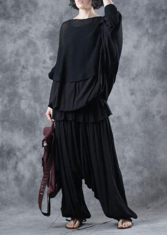 For Spring black knitted clothes casual o neck knitted blouse Batwing Sleeve - SooLinen