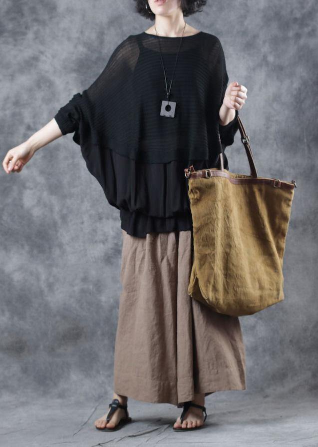 For Spring black knitted clothes casual o neck knitted blouse Batwing Sleeve - SooLinen