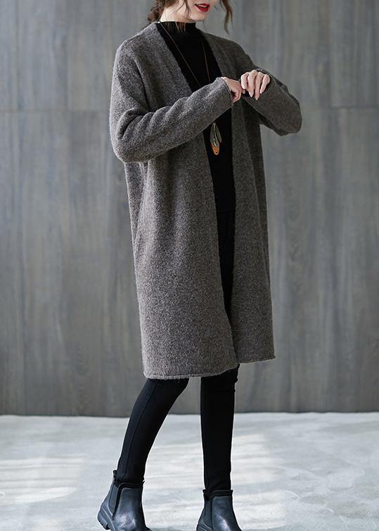 For Spring gray knitted outwear oversized fall v neck sweaters - SooLinen