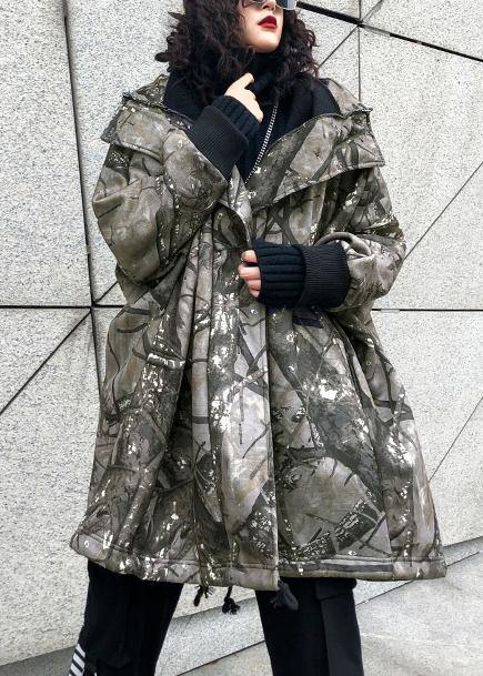 For Spring gray print Sweater weather fashion drawstring hooded knitted tops - SooLinen