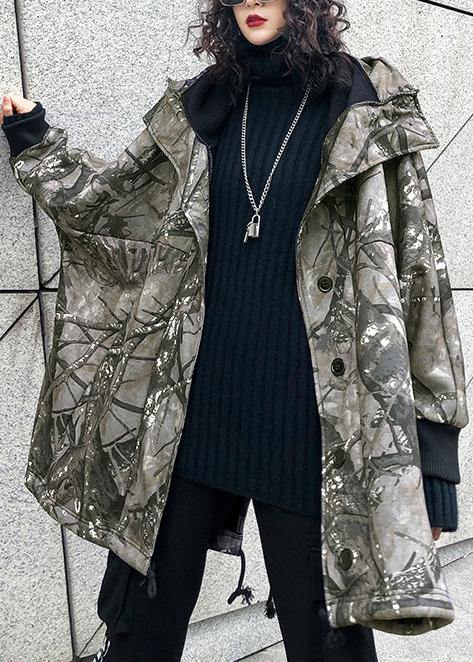 For Spring gray print Sweater weather fashion drawstring hooded knitted tops - SooLinen