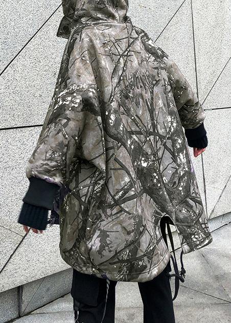 For Spring gray print Sweater weather fashion drawstring hooded knitted tops - SooLinen