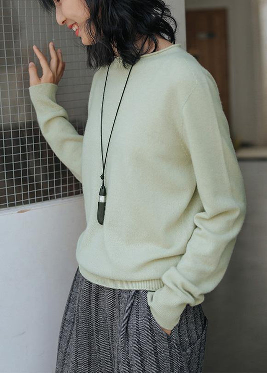 For Spring light green top o neck long sleeve knitted blouse - SooLinen