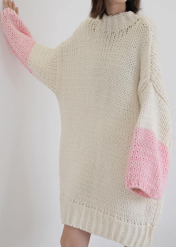 For Spring o neck Batwing Sleeve Sweater dress outfit Classy beige Funny knitwear - SooLinen