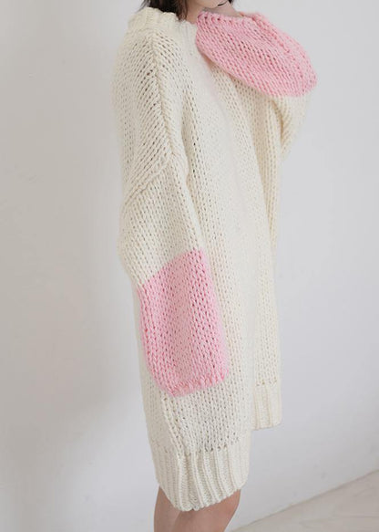 For Spring o neck Batwing Sleeve Sweater dress outfit Classy beige Funny knitwear - SooLinen