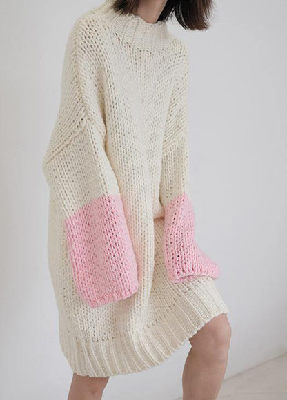 For Spring o neck Batwing Sleeve Sweater dress outfit Classy beige Funny knitwear - SooLinen