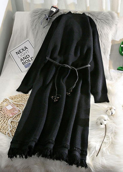 For Spring tassel Sweater weather fashion beige Hipster knitted dress - SooLinen