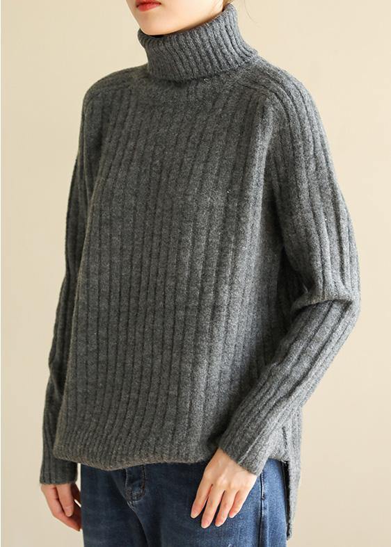 For Spring wild gray knitwear oversize high neck knit blouse - SooLinen