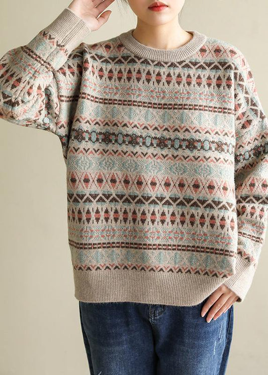 For Work Geometry clothes For Women spring Loose fitting o neck sweaters - SooLinen