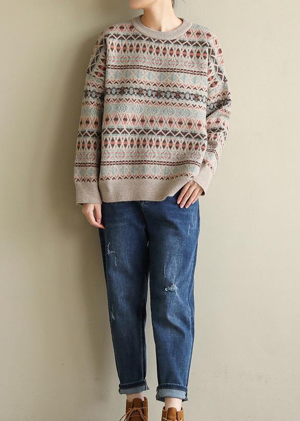 For Work Geometry clothes For Women spring Loose fitting o neck sweaters - SooLinen