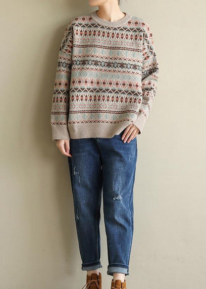 For Work Geometry clothes For Women spring Loose fitting o neck sweaters - SooLinen